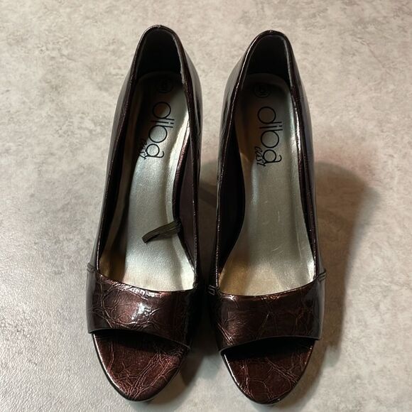 Diba East Womens Brown Faux Patent Leather Open Toe Heel Sz 6 - Picture 2 of 12